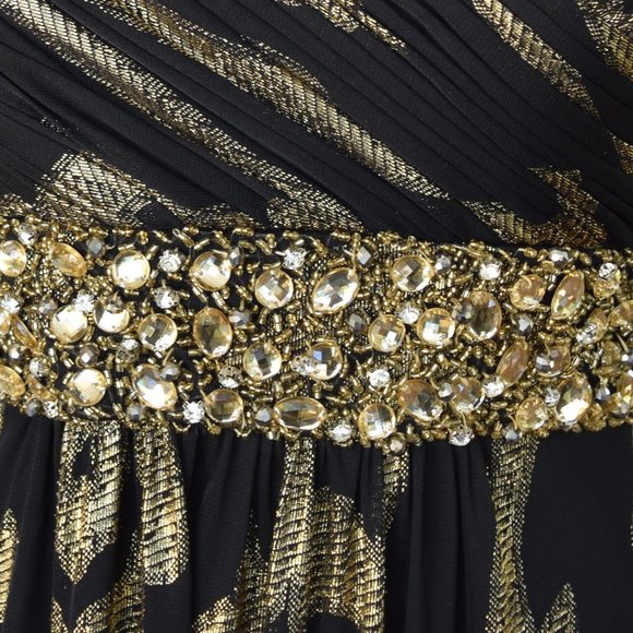 Betsy & Adam Black Metallic Gold Swirl Embellished Strapless Maxi Dress Gown - Picture 10 of 11